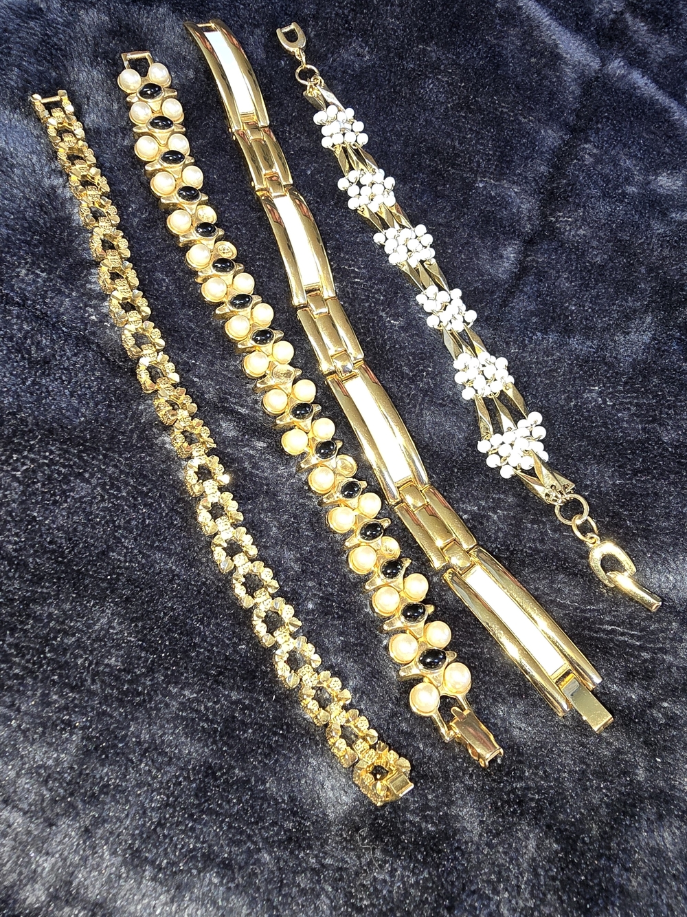 4 Gold Tone Women's Bracelets- White & Black Accents